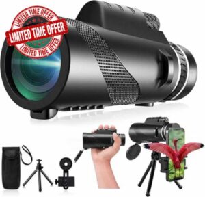 Monocular-Telescope 80x100 High Powered Monoculars High Definition for Adults High Powered with Smartphone Adapter Telescope Hunting Wildlife Bird Watching Travel Camping Hiking-Black