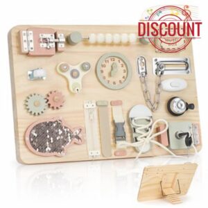Joyreal Large Wooden Busy Board for Toddlers with Foldable Stand