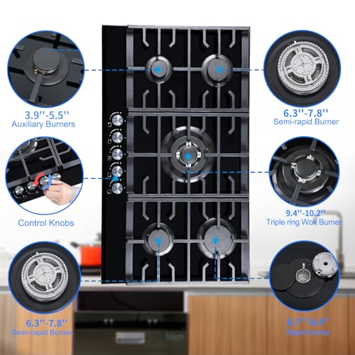 All Black Tempered Glass Surface Gas Stove Top