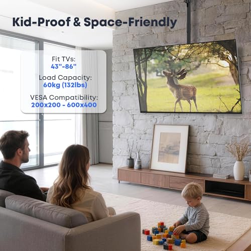 Adjustable Height Ceiling Mount TV Bracket with Swivel