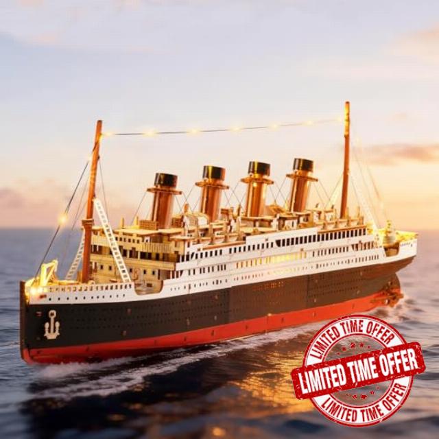 Rolife 3D Wooden Puzzles for Adults-Titanic Model Kit with LED Lights- DIY Ship Building Kit for Home Desk Decor- Brain Teaser Gifts for Puzzle Lovers & Maritime Collectors