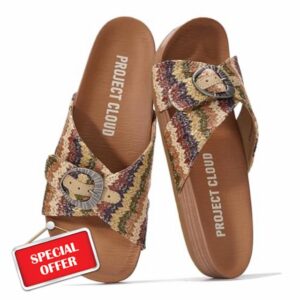 Project Cloud Womens Sandals - Adjustable Buckle Sandals for Women 2026 with Plush Insole - Lightweight & Non Slip Slides for Women Footwear (Beaming)