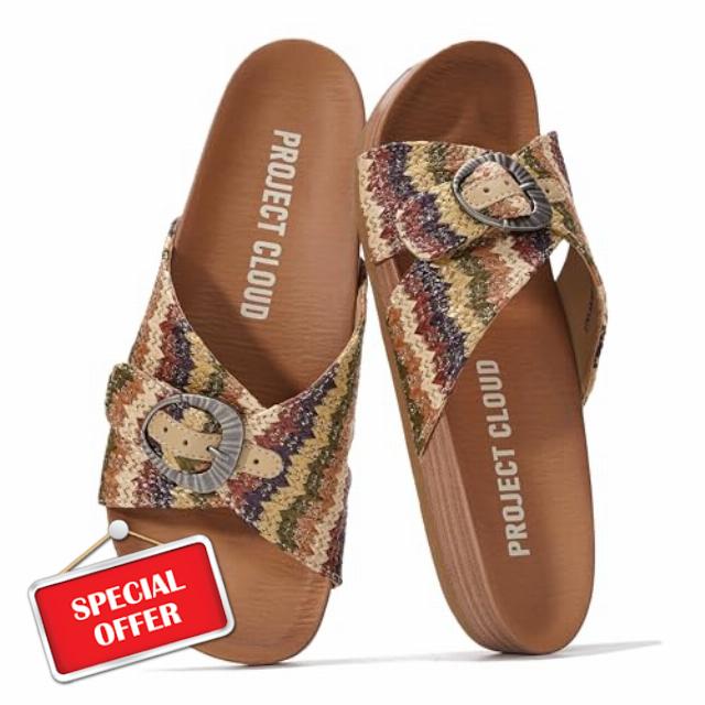 Project Cloud Womens Sandals - Adjustable Buckle Sandals for Women 2026 with Plush Insole - Lightweight & Non Slip Slides for Women Footwear (Beaming)