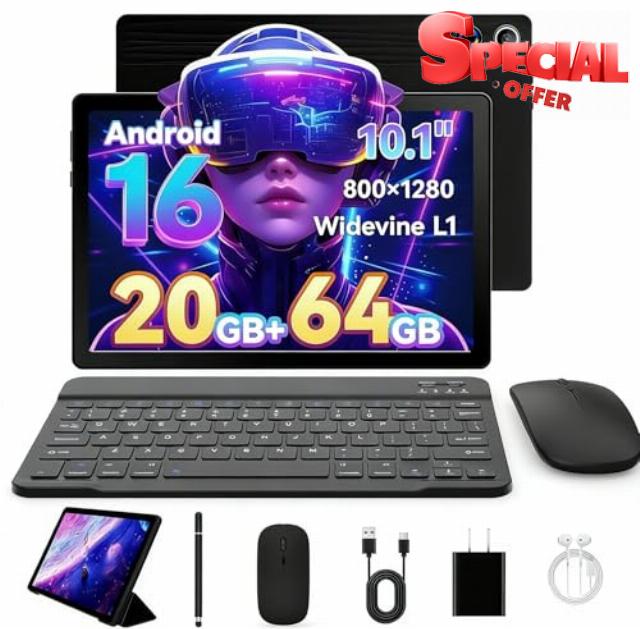 Latest 2026 Upgraded Android 16 Tablet 10.1 Inch with IPS HD Touch Screen