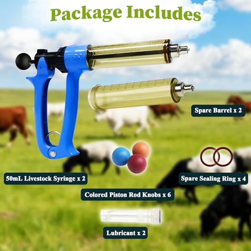 5 - Speed Adjustable Livestock Repeater Syringe with Luer Lock for Horse Cattle Goat Sheep Pig