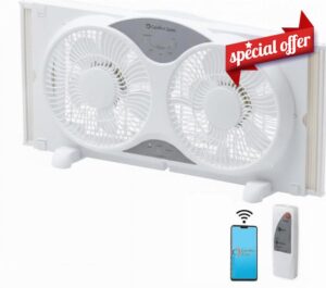 Comfort Zone 9" Smart Reversible Twin Window Fan with WiFi & Remote Control | 3-Speed Exhaust