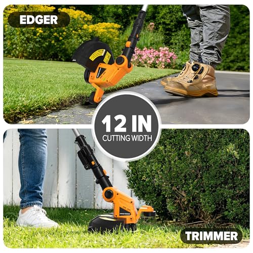 Cordless String Trimmer with 4 Line Spools for Lawn
