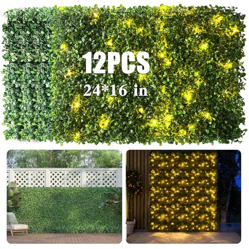 12 Pack 24"x16" High‑Density Greenery Wall Panels for Privacy Fence Screen