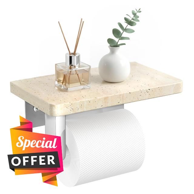 SAMAH Marble Toilet Paper Holder with Shelf