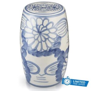Novabright 17" Ceramic Garden Stool Blue and White Gardening Stool Decorative Chinoiserie Ceramic Drum Seat Castle Gardens Collection Chinese Small Table Bohemian for Indoor Outdoor Patio Living Room
