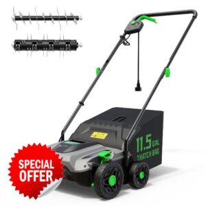 TIECTOWN 14-Inch 13.5 Amp 2-in-1 Electric Dethatcher and Scarifier with 11.5-Gallon Collection Bag