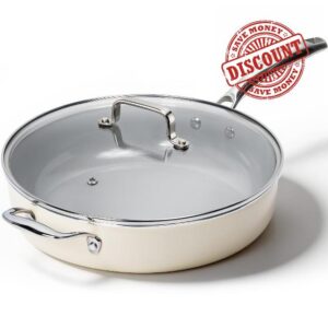 Kikcoin Nonstick Frying Pan with Lid - 12 inch Ceramic Deep Frying Pan for Cooking - 5 QT Large Saute Pan with Stay Cool Handle