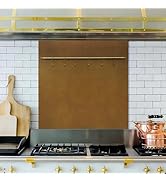 Fietrexa 29.5“x35.5” Brass Finish 304 Stainless Steel Range Hood Backsplash with Solid Brass Rail...