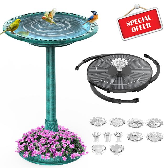 AISITIN 28 Inch Bird Bath with 3.5W Solar Fountain for Outside