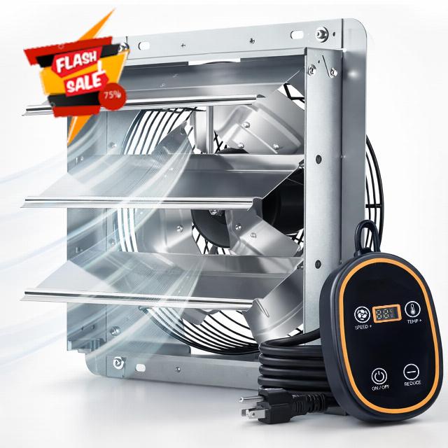 Amico 12" Smart Shutter Exhaust Fan with Thermostat & 8 Speed