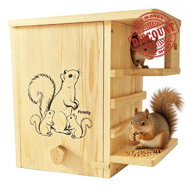 Extra Large Wooden Squirrel House for Outside - Weatherproof Pine with External Platform