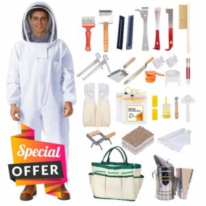 POLLIBEE 35Pcs Beekeeping Supplies Starter Kit with Bee Suit
