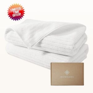 BIOWEAVES 100% Organic Cotton 700 GSM Luxury Ribbed Bath Towel Set for Bathroom 30" x 58" GOTS Certified - White