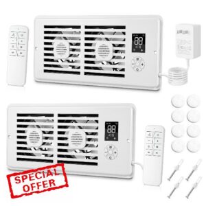 2 Packs Smart Register Booster Fans Vent Register Booster for 4" x 10" Vents 10-speed Quiet AC Vent Boosters with Remote Thermostat for Floor Ceiling Heating Cooling (White)
