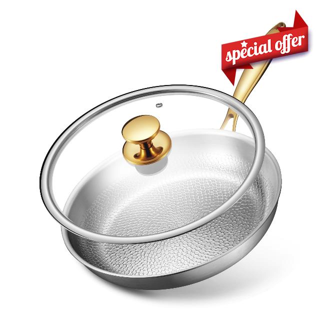 Titanium Pans for Cooking | 12 Inch Pure Tagine Titanium Skillet with Lid | Hammered Chef-Grade Design | PFAS/PFOA/PTFE-Free | Induction & Oven-Safe
