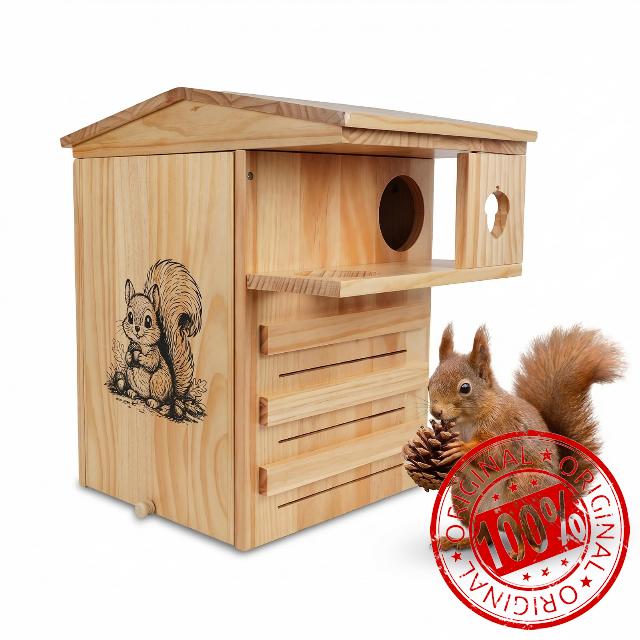 Squirrel House Exquisite Wildlife Squirrel Den Box-Pine Varnish Finish Waterproof Roof