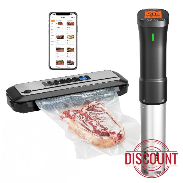 INKBIRD WIFI Sous Vide Cooker ISV-200W and Vacuum Sealer Machine | 1000W Sous-Vide Cooker Immersion Circulator with 14 Preset Recipes on Thermal Immersion