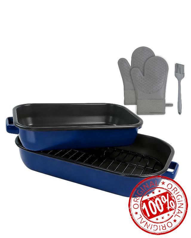 Casserole Dishes for Oven Lasagna Pan 6-Piece Set with Handle & Rack 14&17 Inch Large Baking Deep Enamel Roasting Pan