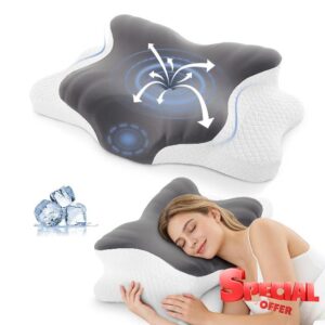 Cervical Pillow for Neck Support: Contour Memory Foam Pillow for Side Back Stomach Sleepers - Ergonomic Neck Pillow with 2 Heights & Widened Armrest Desig