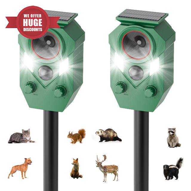 2-Pack Solar Powered Ultrasonic Animal Repeller