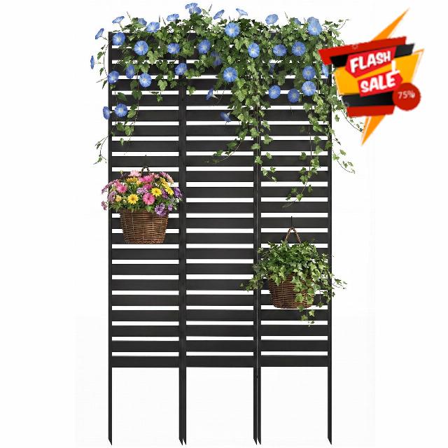 Metal Privacy Screen Outdoor - 60" H X 36" W Freestanding Privacy Fence Panels with Stakes - Decorative Garden Air Conditioner Trash Can Pool Equipment Enclosure for Backyard Patio Wall
