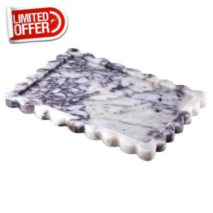 14" x 10" Large Genuine Calacatta Viola Scalloped Marble Tray