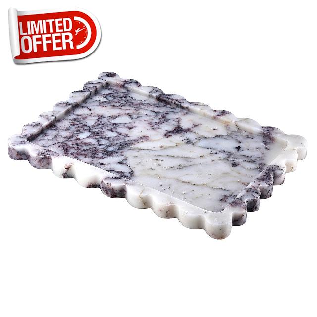 14" x 10" Large Genuine Calacatta Viola Scalloped Marble Tray