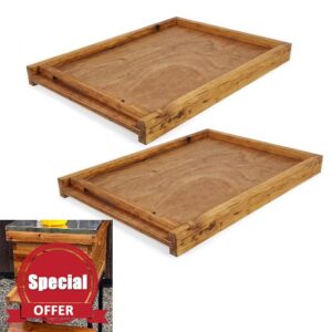 Colingmill 2 Set 10 Frame Wax Dipped Beehive Bottom Board with Entrance Reduce Wax Dipped Beehive Screened Bottom Base Wood Entrance Board for Beekeeping
