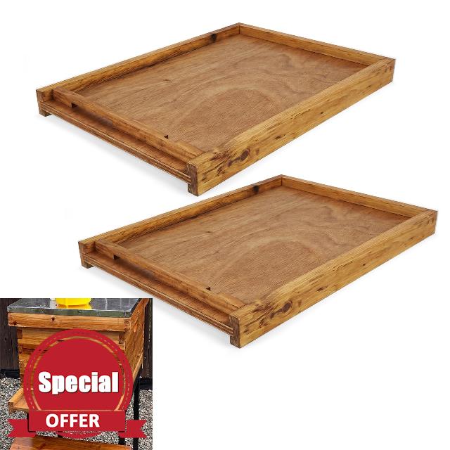 Colingmill 2 Set 10 Frame Wax Dipped Beehive Bottom Board with Entrance Reduce Wax Dipped Beehive Screened Bottom Base Wood Entrance Board for Beekeeping