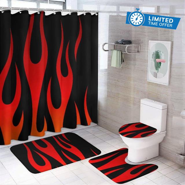 Retro Traditional Hot Rod Flames Bathroom Four Piece Set