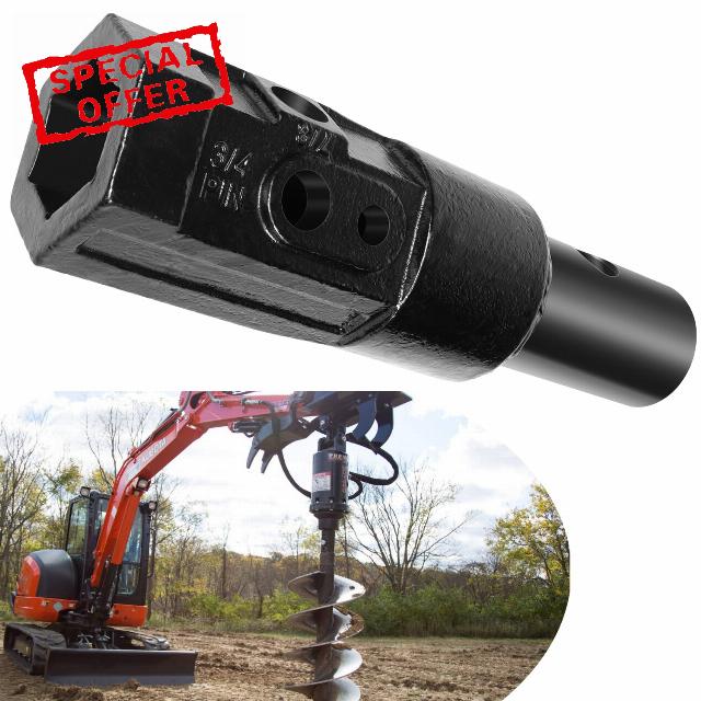 Heavy Duty Auger Adapter 2" Female Hex to 2-9/16" Male Round Bit Converter for Auger