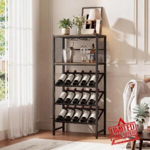 Corner Wine Rack with Glass Holder and Storage Shelves