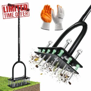 Saker Manual Lawn Aerator Tool with 15 Iron Spikes Adjustable Height