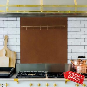29.5“x29.5” Aged Copper Finish 304 Stainless Steel Range Hood Backsplash with Solid Brass Rail & S Hooks