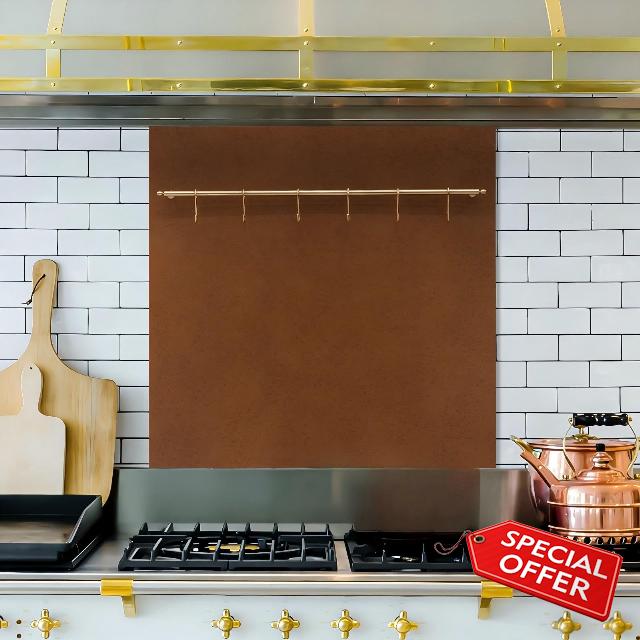 29.5“x29.5” Aged Copper Finish 304 Stainless Steel Range Hood Backsplash with Solid Brass Rail & S Hooks
