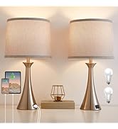 Hikczc Touch Lamp for Living Room Bedroom, 21" Table Lamps Set of 2 with USB C+A Ports and White ...