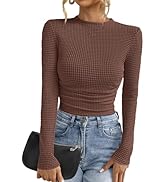 PRETTYGARDEN Womens Tops 2026 Spring Off The Shoulder Long Sleeve Fitted Y2k Shirts Floral Ruched...