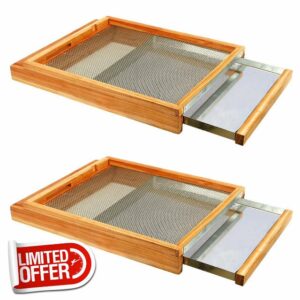 2 Pcs Bee Hive Metal Screened Bottom Board 10 Frame Dipped in 100% Beeswax with Entrance Reducer Screen Bottom Board for 10 Frame Langstroth Beehive Metal Screened Bottom Board Beekeeping Supplies