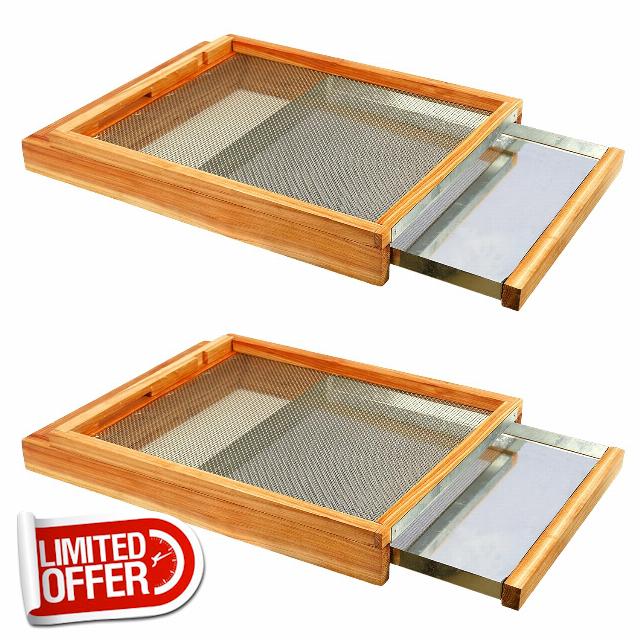 2 Pcs Bee Hive Metal Screened Bottom Board 10 Frame Dipped in 100% Beeswax with Entrance Reducer Screen Bottom Board for 10 Frame Langstroth Beehive Metal Screened Bottom Board Beekeeping Supplies