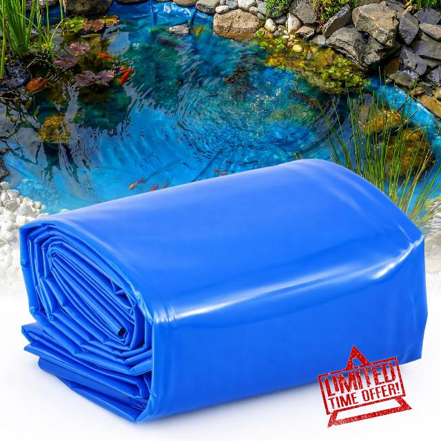 Fanfanwin 10 x 15 ft Pond Liner 20 Mil HDPE Blue UV Resistant Preformed Pond Underlayment for Outdoor Ponds Koi Fish Ponds Garden Fountain Waterfall Pool
