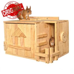 Handcrafted Solid Wood Squirrel House with Porch — All-Season Shelter & Nesting Box for Squirrels & Chipmunks | Complete Easy-Mount Kit for Tree