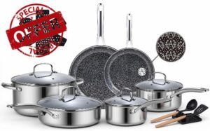 Ammeloo 17 Pcs Nonstick Stainless Steel Cookware Set