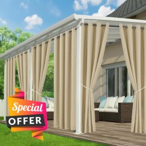 Outdoor Curtains for Patio Waterproof - 6 Panels Privacy Weatherproof Outside Curtains with Grommets for Pergola