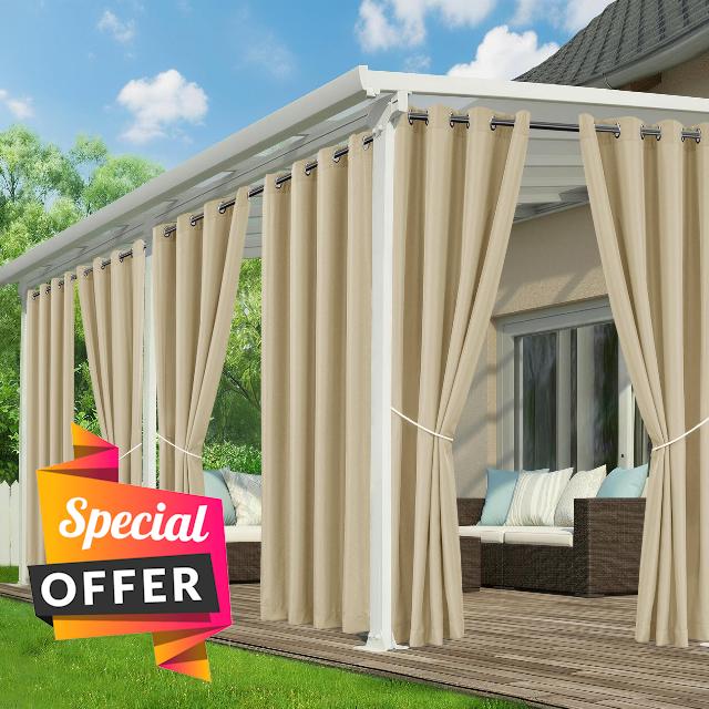 Outdoor Curtains for Patio Waterproof - 6 Panels Privacy Weatherproof Outside Curtains with Grommets for Pergola