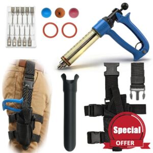 50mL Adjustable Repeater Syringe + Heavy Duty Belt Holster Continuous Injector (1-5mL) & Hands Free Carrier Bundle for Cattle
